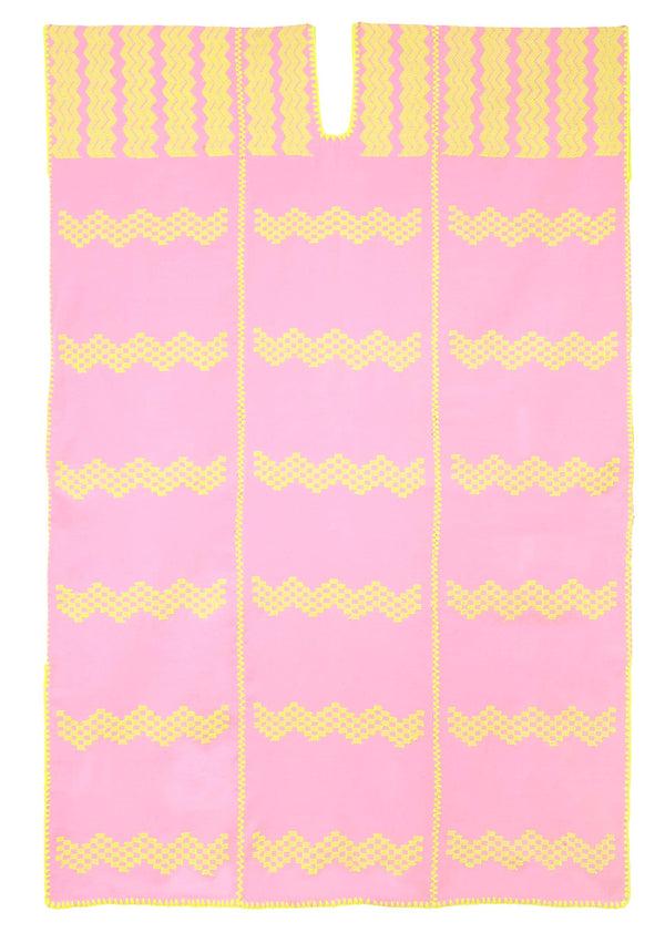 Pippa Holt Kaftan No.534 Three Panel Midi Kaftan In Pastel Pink And Neon Yellow Design