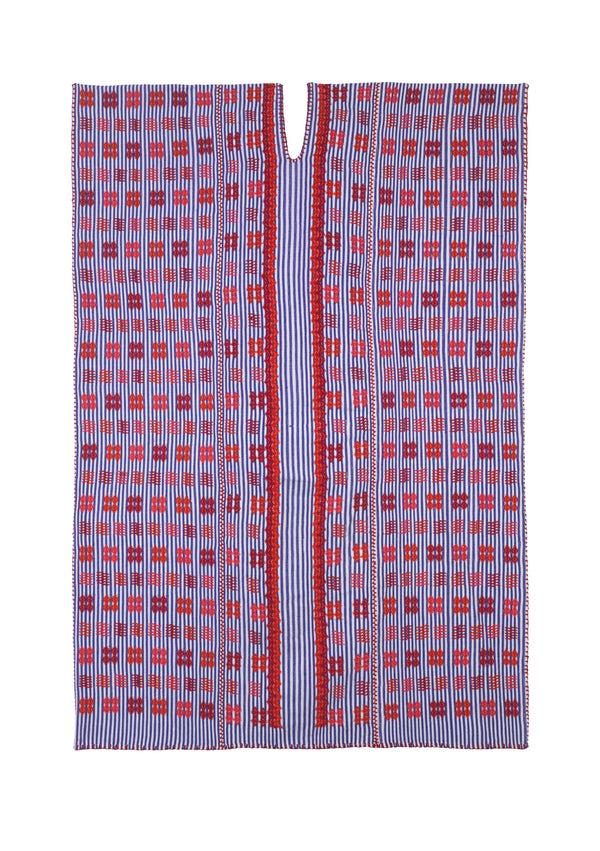 Pippa Holt Kaftan No.538 Three Panel Midi Kaftan In Purple And White Stripes With Intricate Red And Orange Design