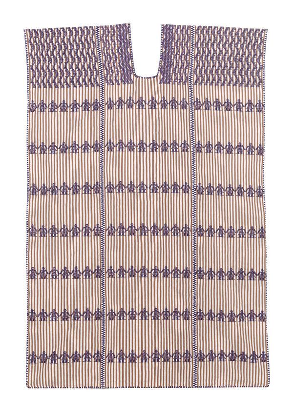 Pippa Holt Kaftan No.54 Three Panel Maxi Kaftan In Tobacco And White Stripe With People Motif Design