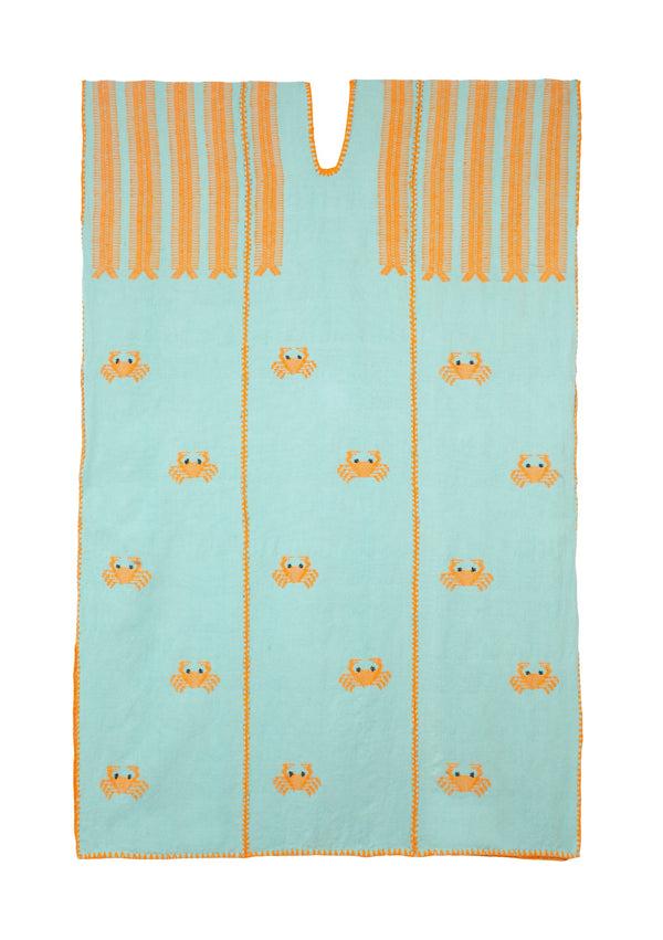 pippa holt Kaftan No.540 Three panel midi kaftan in light mint and bright orange crab design