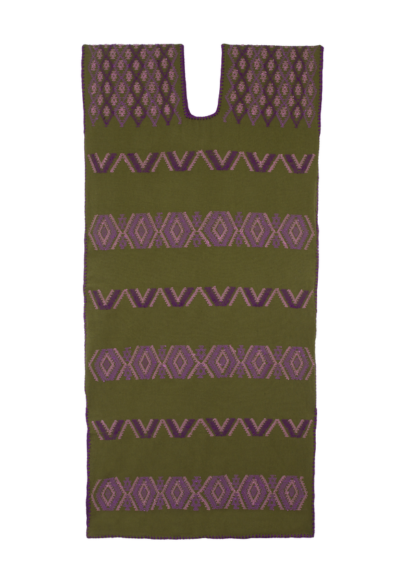 Pippa Holt Kaftan No.541 Single Panel Midi Kaftan In Khaki With Dark And Light Lilac Design