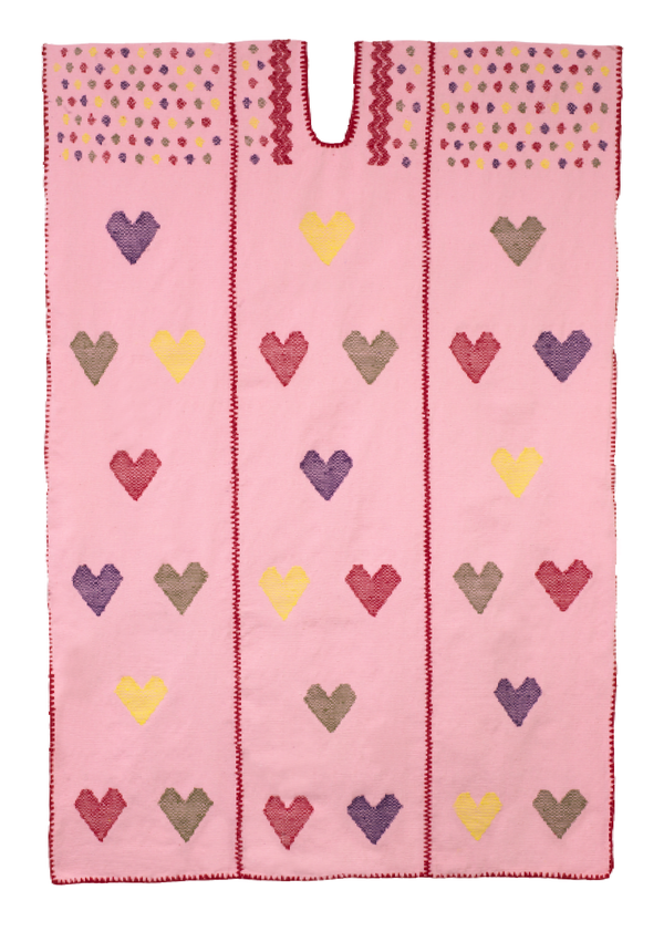 Pippa Holt Kaftan No.544 Three Panel Midi Kaftan In Pink With Multicoloured Heart Design