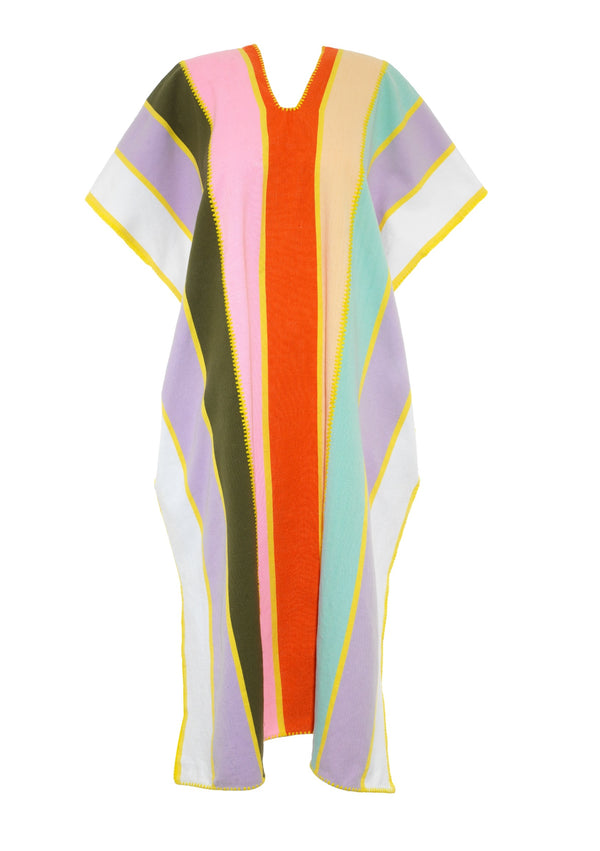Pippa Holt Kaftan No.545 Three Panel Midi Kaftan In Multicoloured Stripe Design