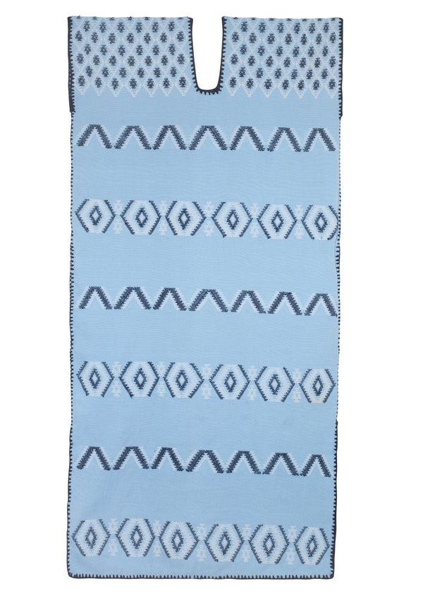 pippa holt Kaftan No.547 Single panel midi kaftan in baby blue with navy and white design