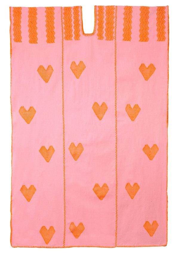 Pippa Holt Kaftan No.548 Three Panel Midi Kaftan In Pink With Orange Heart Design