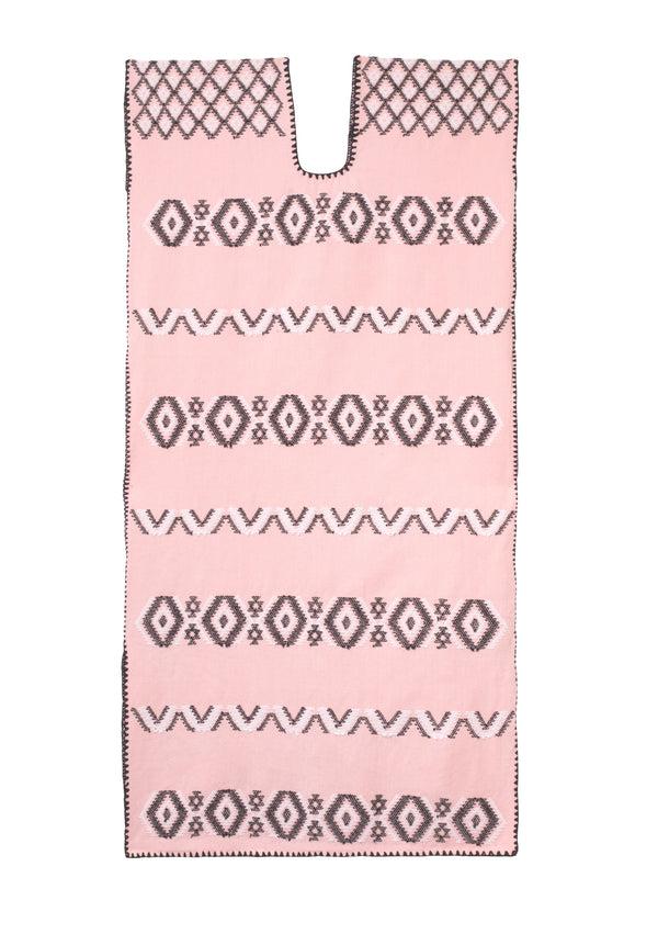 Pippa Holt Kaftan No.549 Single Panel Midi Kaftan In Pale Pink With Black And White Design