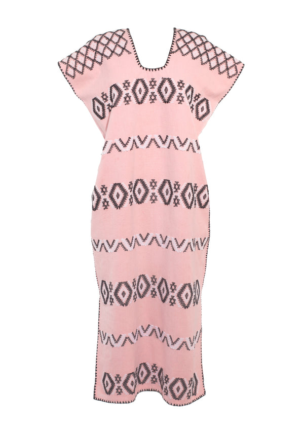 Pippa Holt Kaftan No.549 Single Panel Midi Kaftan In Pale Pink With Black And White Design
