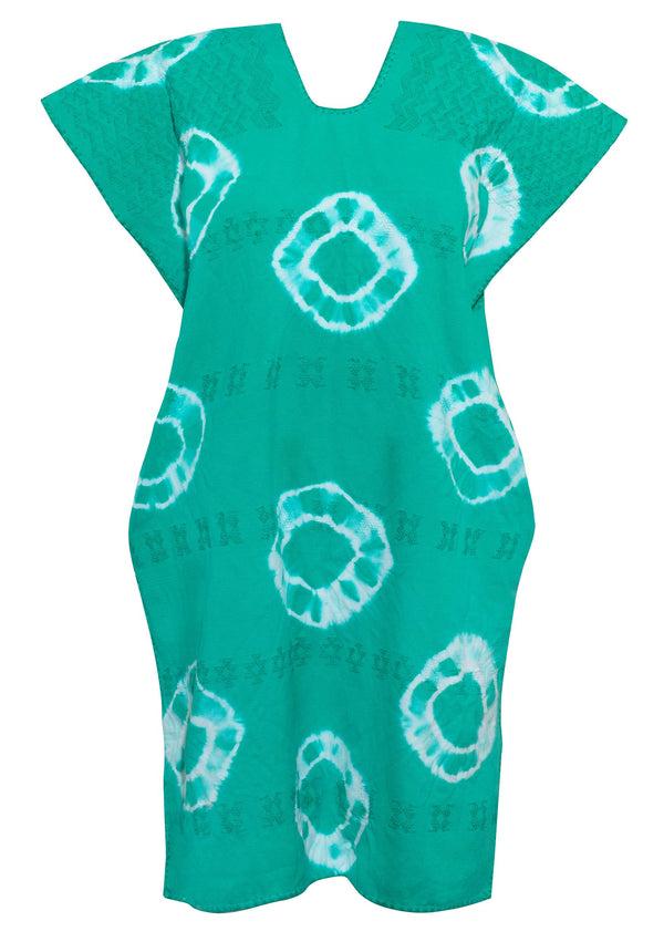 Pippa Holt Kaftan No.552 Single Panel Mini Kaftan In Aqua And White Tie Dye Design
