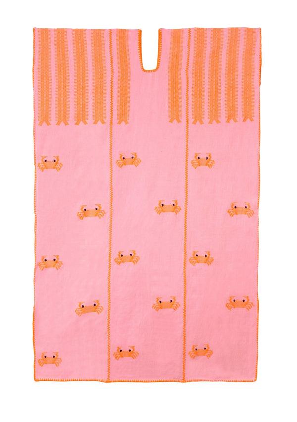 pippa holt Kaftan No.554 Three panel midi kaftan in candy pink with neon orange crab design