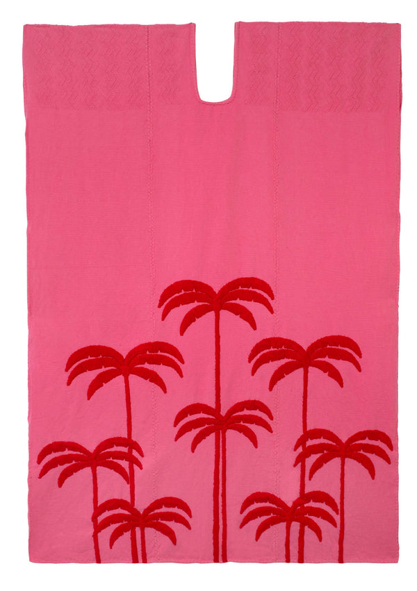 pippa holt Kaftan No.556 Three panel midi kaftan in pink with embroidered red palm tree