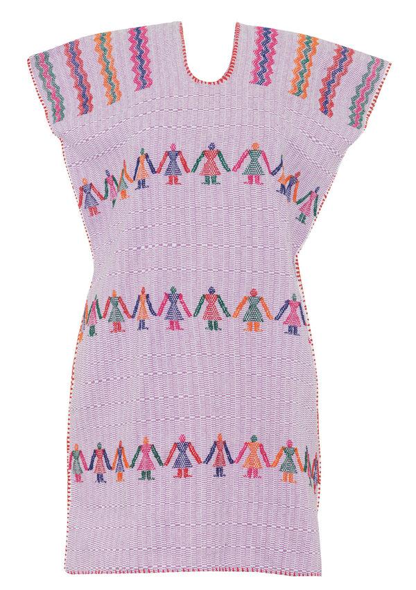 Pippa Holt Kaftan No.56 Single Panel Mini Kaftan In Lilac With Multi Coloured 'people' Design