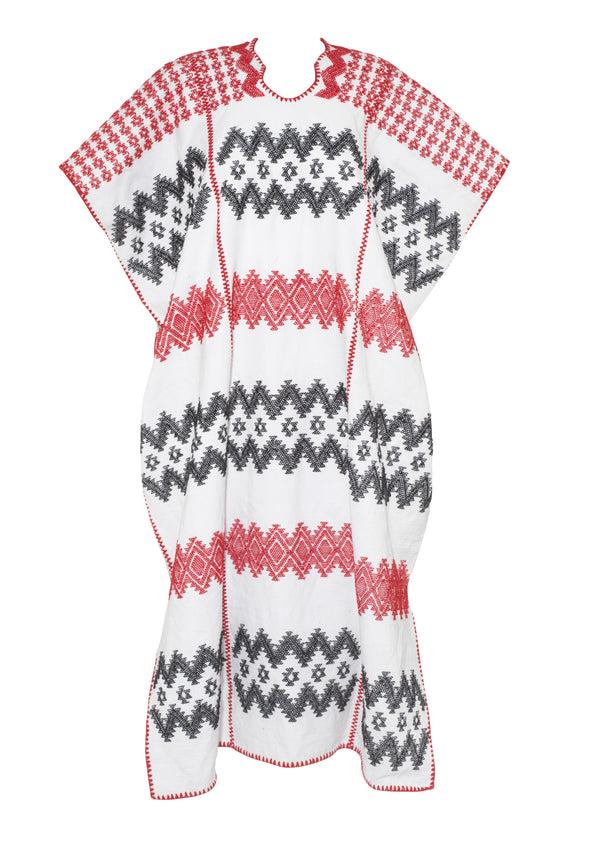 Pippa Holt Kaftan No.561 Three Panel Midi Kaftan In White With Red And Black Design