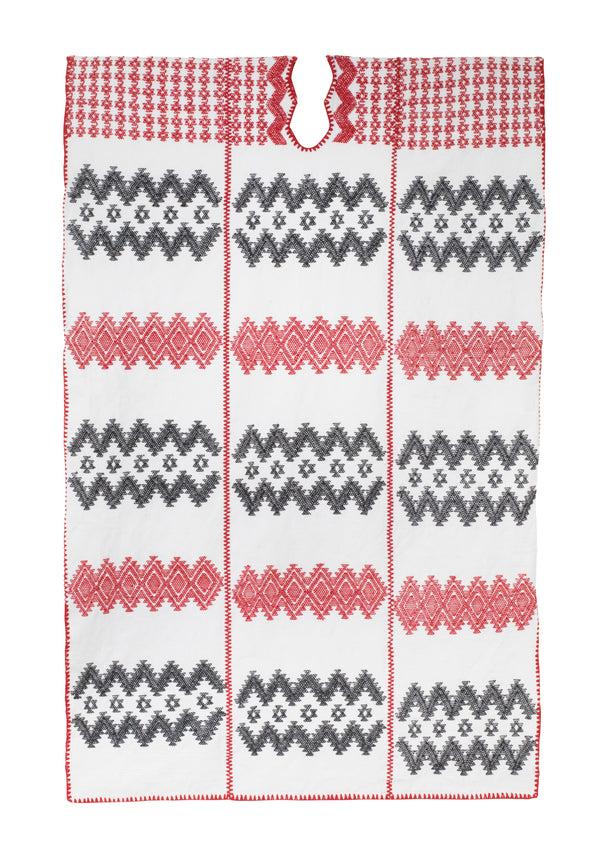 pippa holt Kaftan No.561 Three panel midi kaftan in white with red and black design