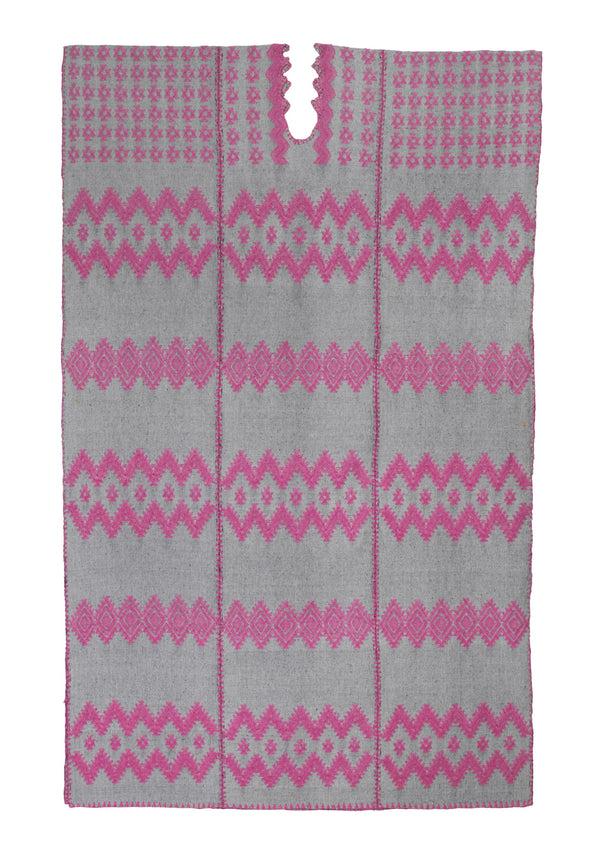 Pippa Holt Kaftan No.562 Three Panel Midi Kaftan In Light Grey With Pink Design