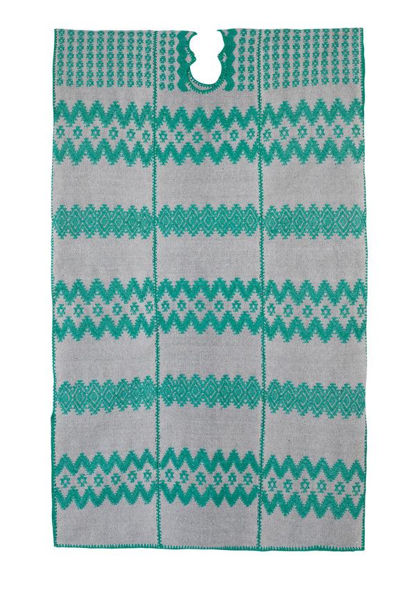 Pippa Holt Kaftan No.563 Three Panel Midi Kaftan In Grey With Green Zig Zag Design