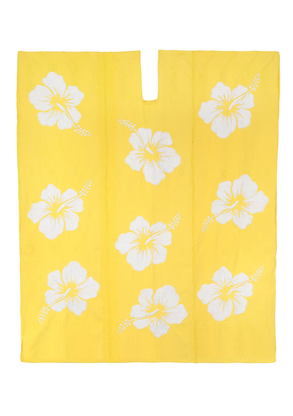 Pippa Holt Kaftan No.564 Three Panel Mini Kaftan In Yellow With White Hibiscus Embroidery Design