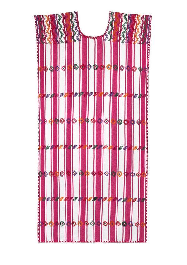 Pippa Holt Kaftan No.57 Single Panel Midi Kaftan In Thick Pink And White Stripe With Multicoloured Design