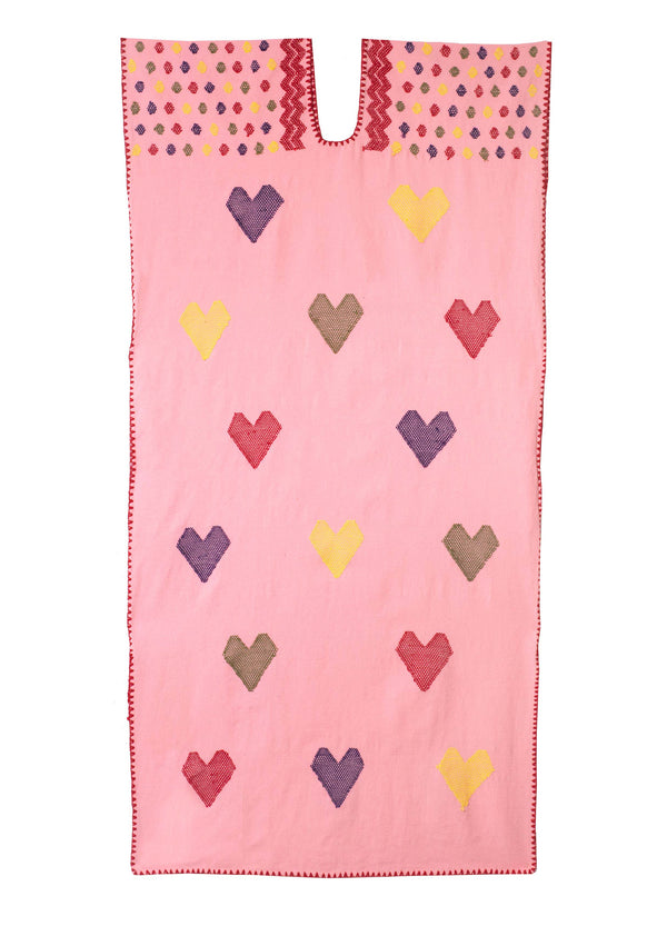 pippa holt Kaftan No.575 Single panel midi kaftan in pink with multicoloured heart design