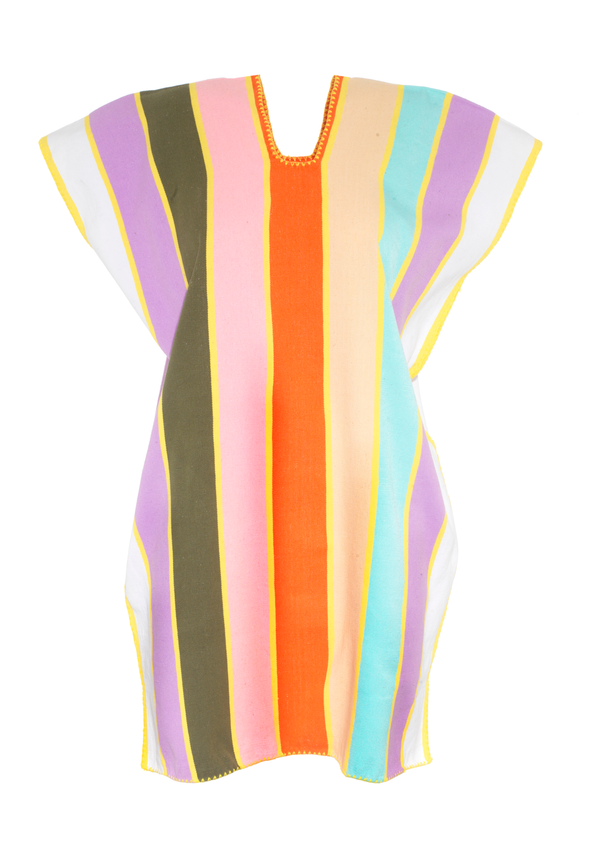 Pippa Holt Kaftan No.577 Single Panel Mini Kaftan In Multicoloured Stripe Design