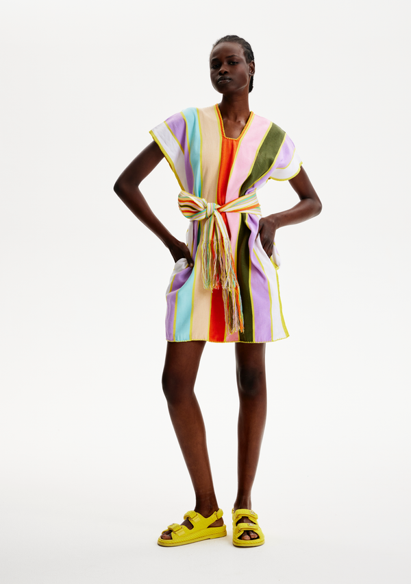 pippa holt Kaftan No.577 Single panel mini kaftan in multicoloured stripe design
