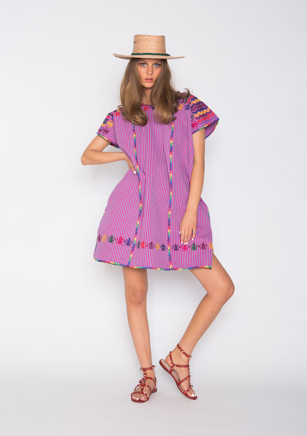 pippa holt Kaftan No.58 Three panel mini magenta kaftan and multicoloured motifs