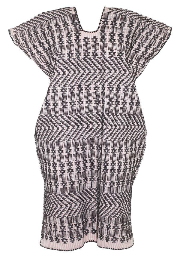 Pippa Holt Kaftan No.583 Single Panel Midi Kaftan In Blush Pink And White Stripe With Black Design