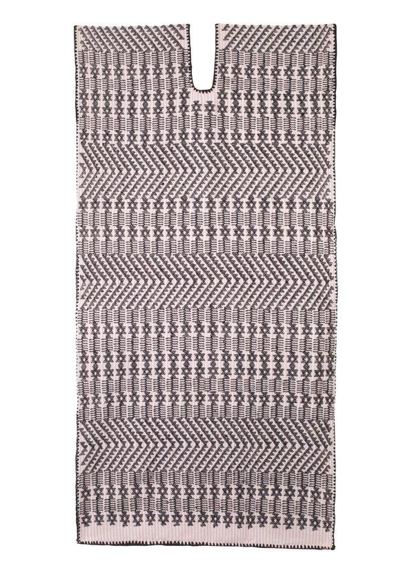 pippa holt Kaftan No.583 Single panel midi kaftan in blush pink and white stripe with black design