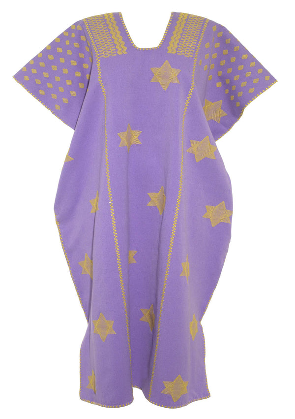 Pippa Holt Kaftan No.584 Three Panel Midi Kaftan In Purple With Yellow Star Design
