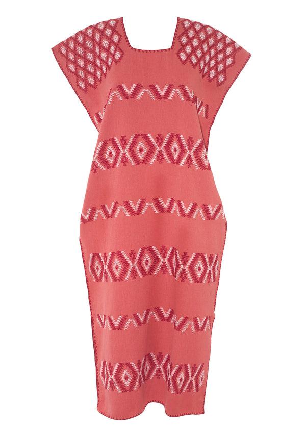Pippa Holt Kaftan No.588 Single Panel Midi Kaftan In Watermelon Pink With Red And White Design