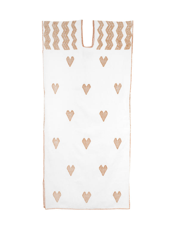 pippa holt Kaftan No.595 Single panel maxi kaftan in white with heart beige design