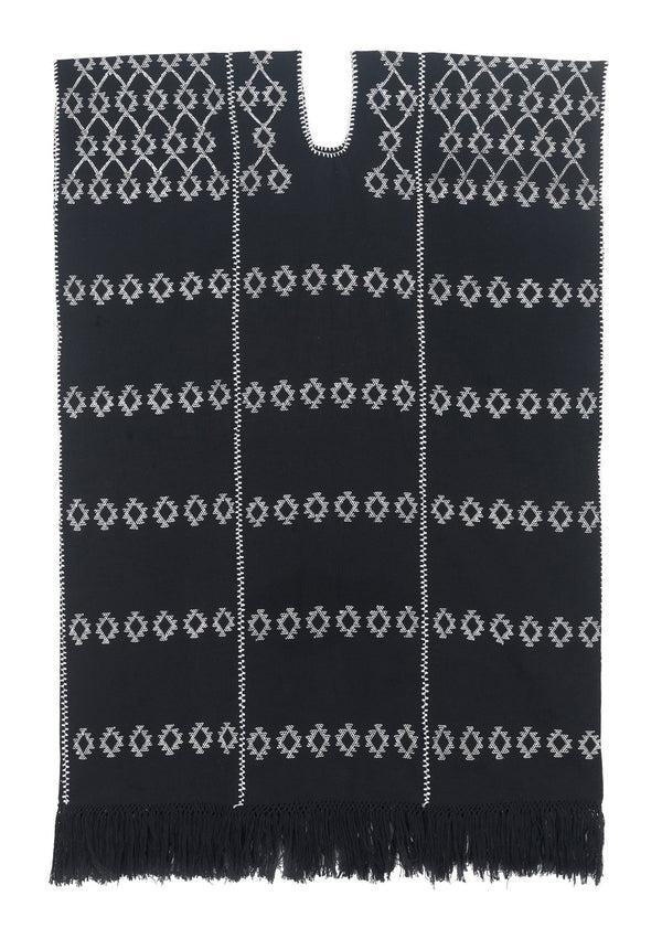 Pippa Holt Kaftan No.60 Three Panel Maxi Kaftan In Black With White Design And Fringed Hem