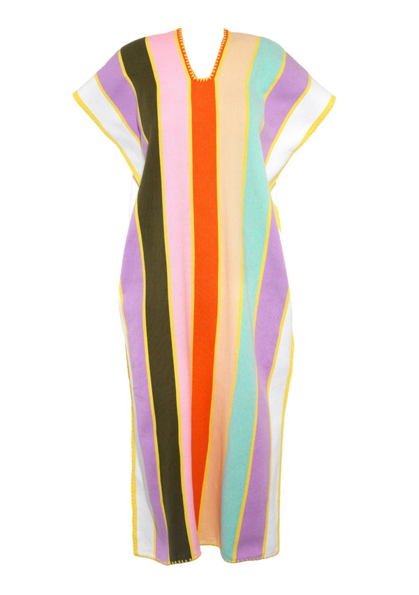 Pippa Holt Kaftan No.603 Single Panel Midi Kaftan In Multicoloured Stripe Design