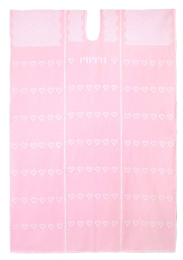 Pippa Holt Kaftan No.605 Three Panel Midi Kaftan In Pale Pink With White Heart Motifs And Monogram