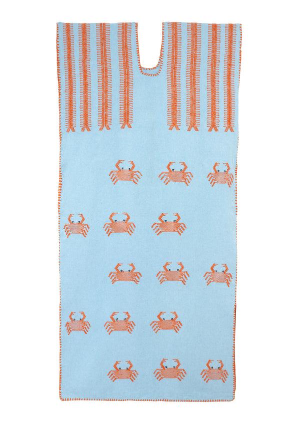 pippa holt Kaftan No.607 Single panel midi kaftan in baby blue with hot orange crab design