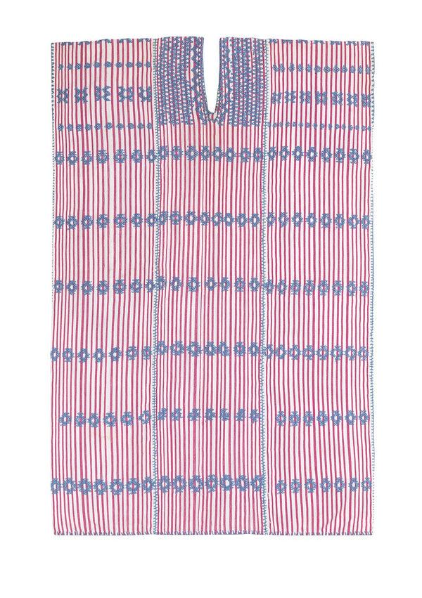 Pippa Holt Kaftan No.61 Three Panel Midi Kaftan In Pink And White Stripe With Blue Design