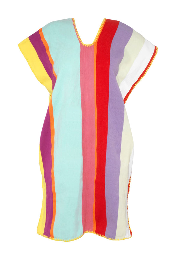 Pippa Holt Kaftan No.613 Single Panel Mini Kaftan With Multicoloured Stripes