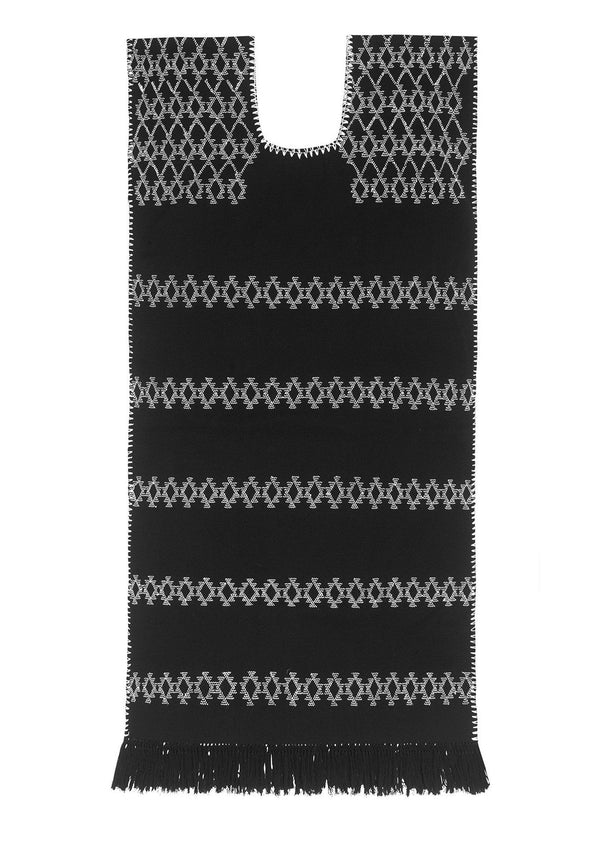 Pippa Holt Kaftan No.62 Single Panel Maxi Kaftan In Black With Fringe Hem And White Design