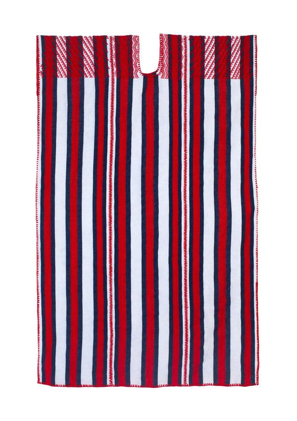pippa holt Kaftan No.622 Three panel midi kaftan in red and white and navy stripes with red design