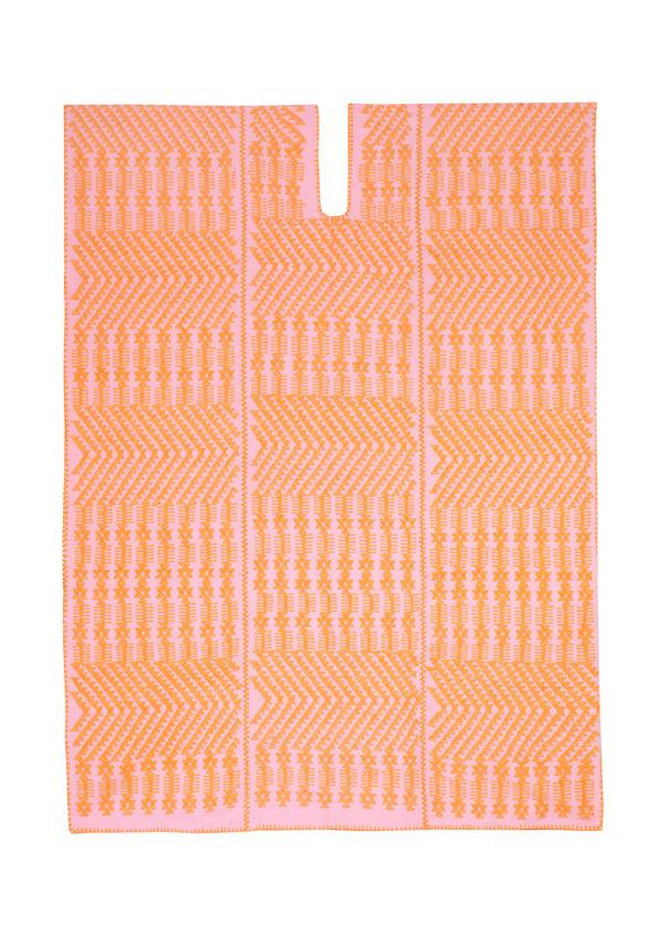 pippa holt Kaftan No.624 Three panel mini kaftan in pink with intricate orange design