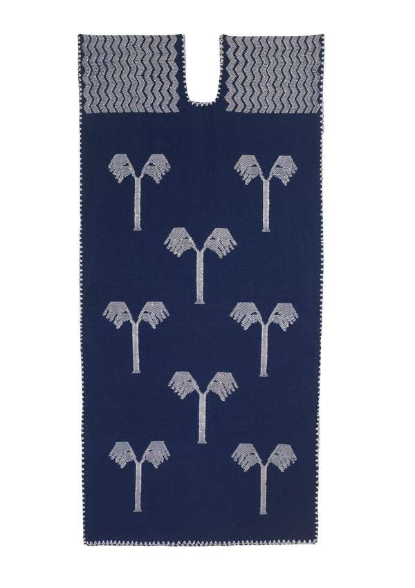 pippa holt Kaftan No.637 Single panel midi kaftan in navy with white palm tree