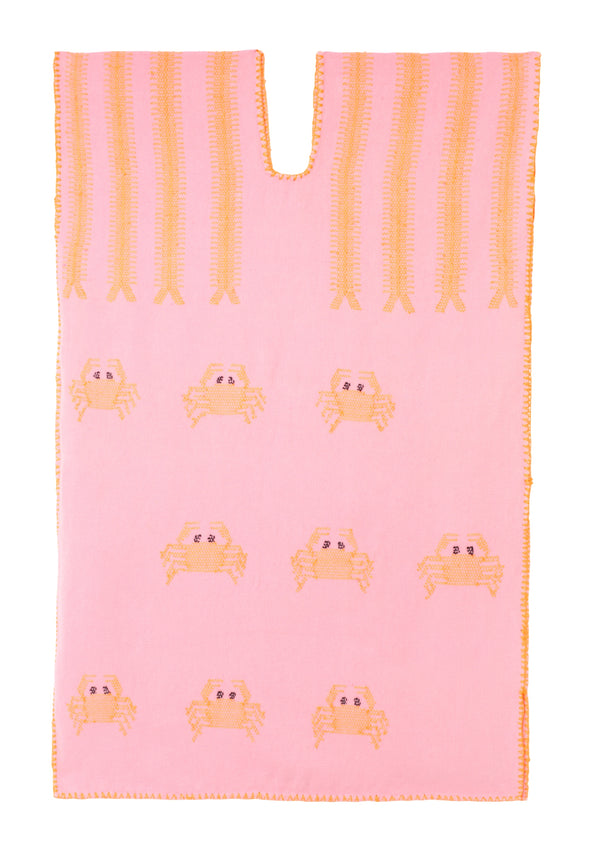 pippa holt Kaftan No.638 Single panel mini kaftan in candy pink with neon orange crab design