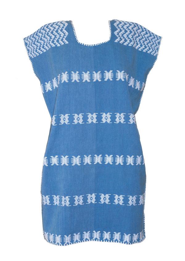 Pippa Holt Kaftan No.64 Single Panel ‘Supermini’ Kaftan In "denim" With White Design