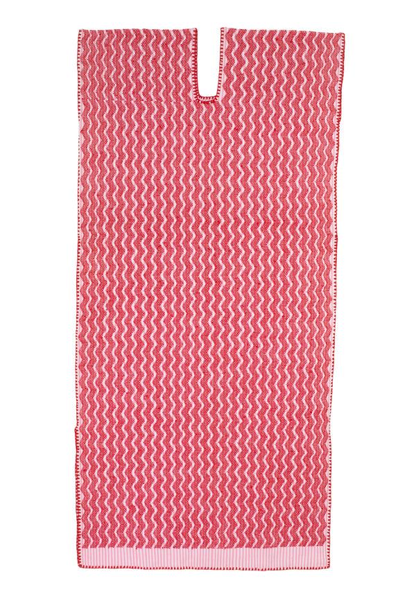 pippa holt Kaftan No.640 Single panel midi kaftan in pink and white stripes with intricate red design
