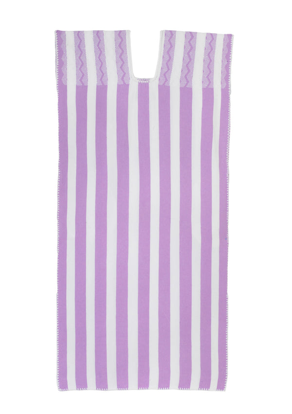 pippa holt Kaftan No.642 Single panel midi kaftan in lilac and white stripes with white motif design