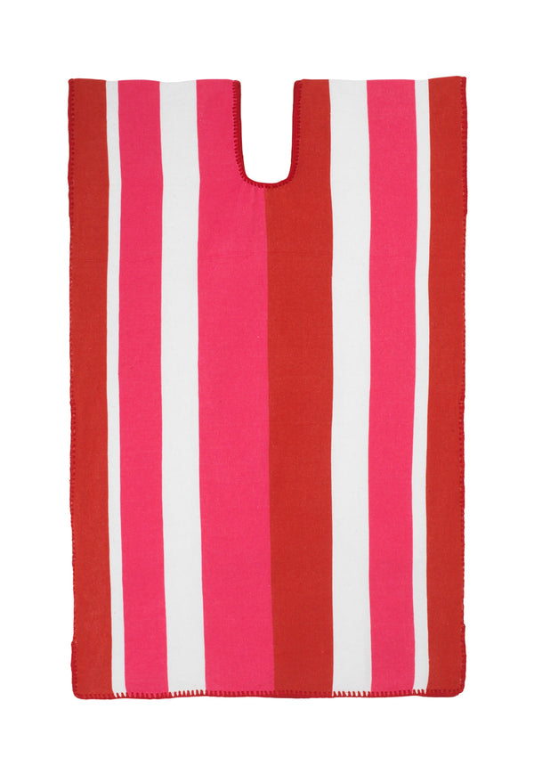 Pippa Holt Kaftan No.643 Single Panel Mini Kaftan In Red White And Fuchsia Stripes Design