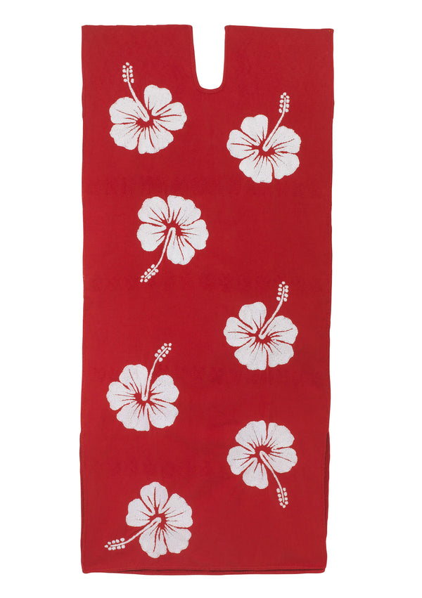 pippa holt Kaftan No.645 Single panel midi kaftan in red with white hibiscus embroidery design