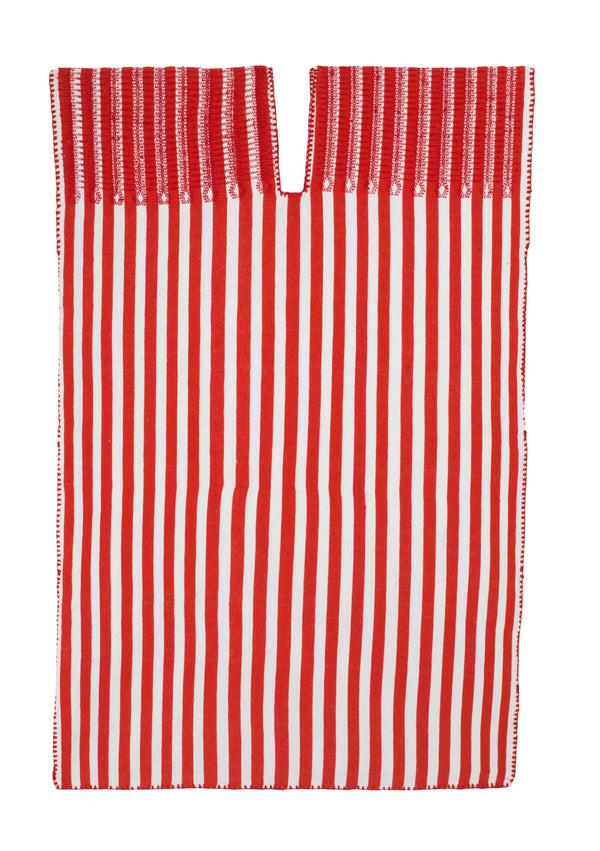 pippa holt Kaftan No.647 Single panel mini kaftan in red and white stripes with red motif design