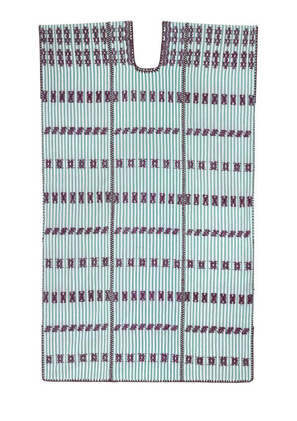 Pippa Holt Kaftan No.65 Three Panel Midi Kaftan In Mint And White Stripe With Burgundy Design