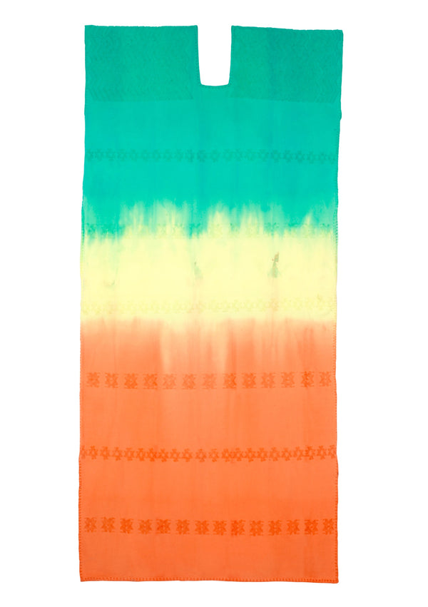 pippa holt Kaftan No.653 Single panel midi kaftan in aqua cream and orange ombre horizontal design