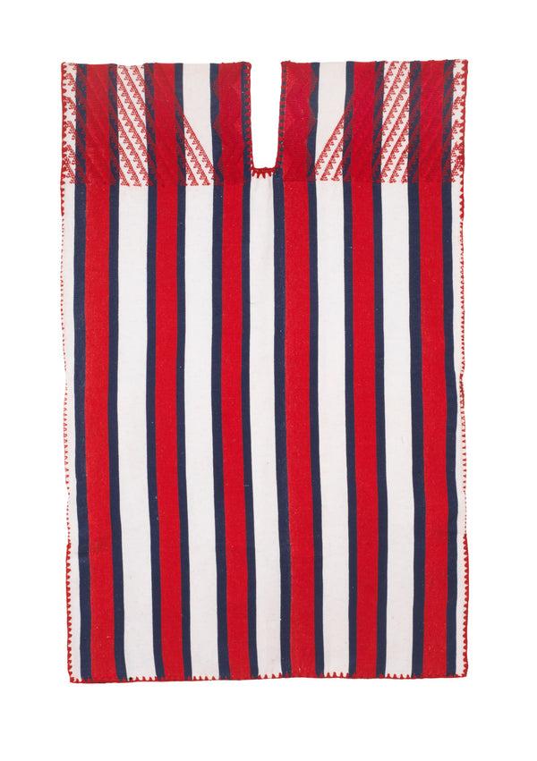 pippa holt Kaftan No.658 Single panel mini kaftan in red and white and navy stripes with red design